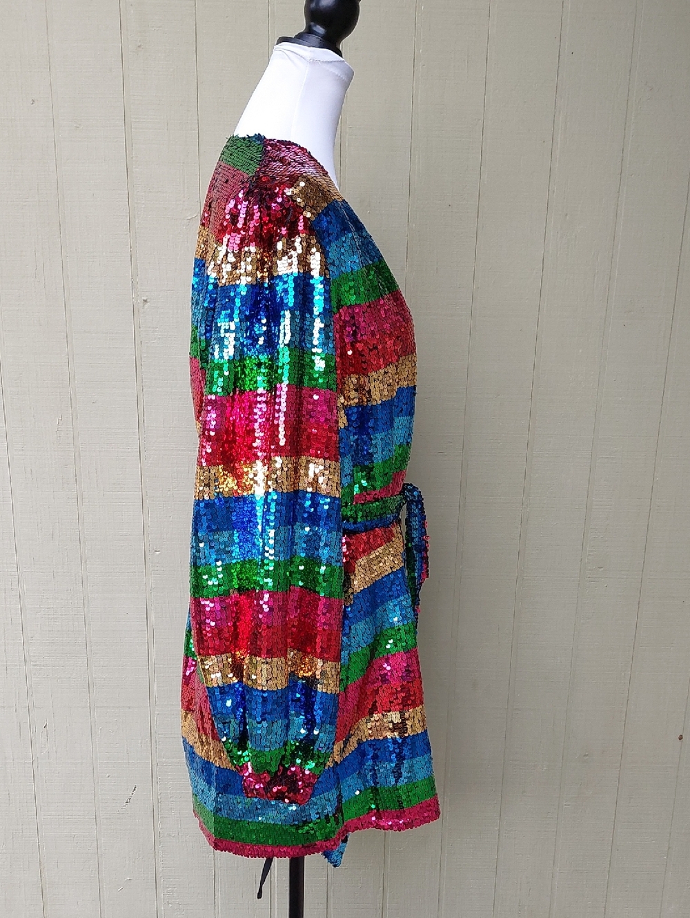 NWT Buddy Love Adeline Rainbow Stripe Sequin Mini Wrap Dress Sz XL - Picture 7 of 16